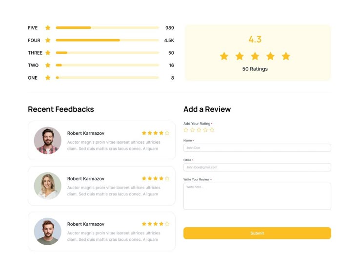 recent feedback with add review